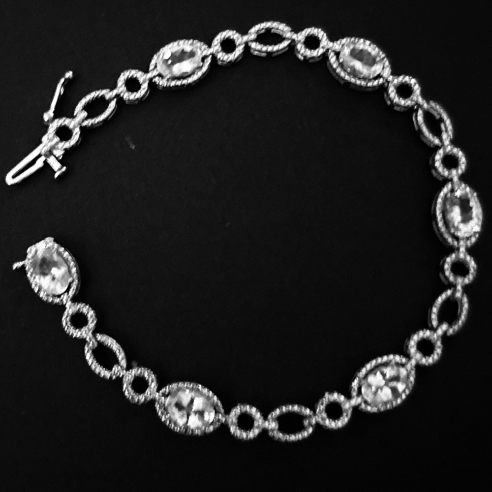 Sterling Silver Bracelet 925 and POM/PXN oval-cut Clear faceted stones